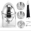 ChefQ 6qt Round Roll Top Chafing Dish Bundle - Stainless Steel Chafer With Food/Water Pan and Sectional Food Pan, Fuel Holders, Tung + Serving Spoon, Buffet Food warmer Set For catered events + Apron view 1