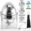 ChefQ 6qt Round Roll Top Chafing Dish Bundle - Stainless Steel Chafer With Food/Water Pan and Sectional Food Pan, Fuel Holders, Tung + Serving Spoon, Buffet Food warmer Set For catered events + Apron view 2