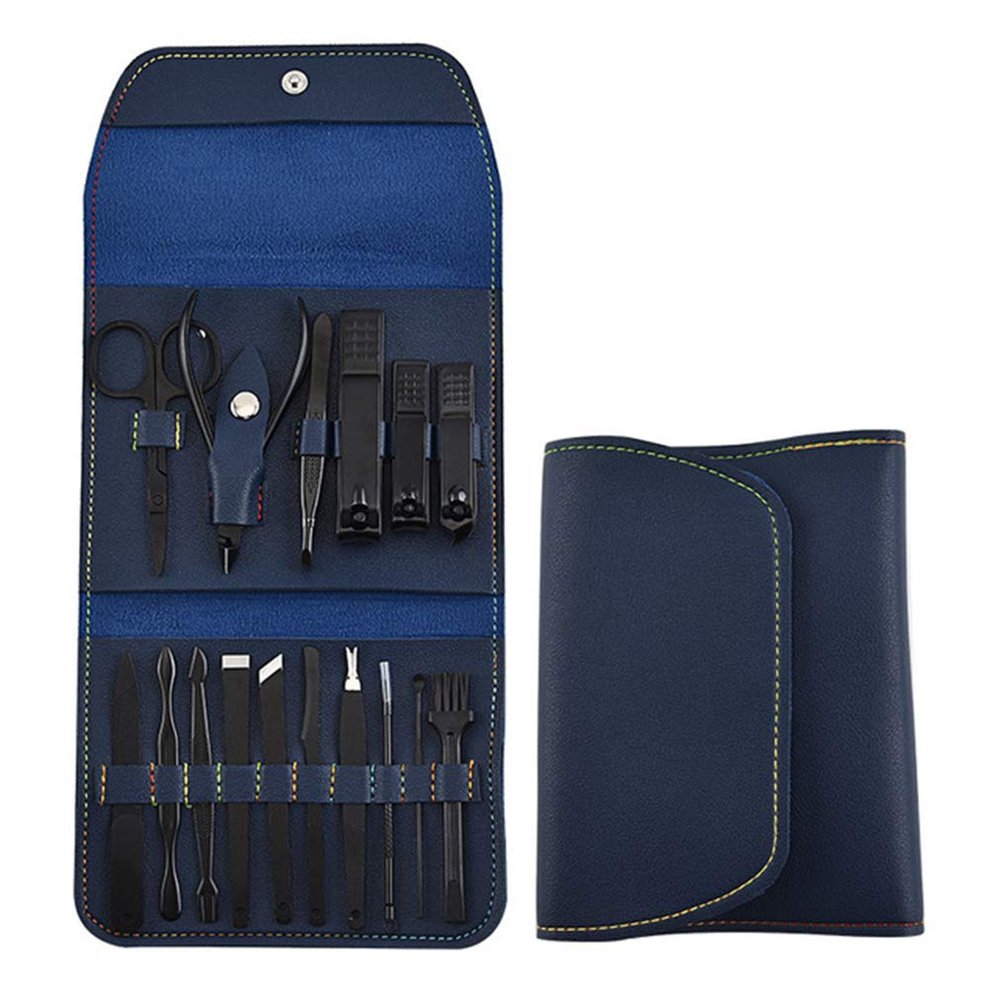 Manicure Set Nail Clippers Pedicure Kit,Stainless Steel Manicure Kit, Portable Travel Nail Manicure/Pedicure Tools Kit with Leather Case for Travel Men Women,Blue