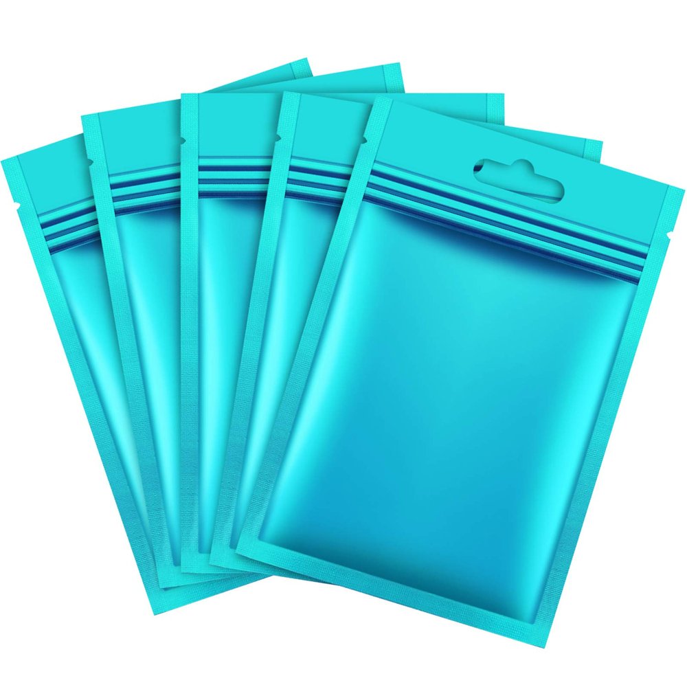 Hestya 200 Pieces Film Resealable Bags Polyester Odor Proof Bags Aluminum Foil Food Storage Metallic Flat Zipper Sealable Pouch for Small Business Candy Sample Packaging(8 x 13 cm,Blue)