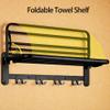 HOONEX Foldable Towel Rack for Bathroom Wall Mounted, with Towel Hooks and Adjustable Towel Bar, 304 Stainless Towel Holder, 24-Inch Bathroom Towel Shelf, Black view 3