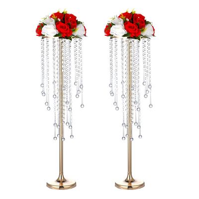 29.5in Gold Wedding Centerpieces for Table, 2Pcs Tall Vases Wedding Centerpieces with Sparkling Crystal Beads, Metal Flower Stand for Wedding Reception Birthday Party Events Home Decor