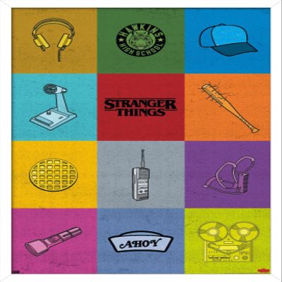 Trends International Netflix Stranger Things - Minimalist Icons Wall Poster, 22.375" x 34", White Framed Version