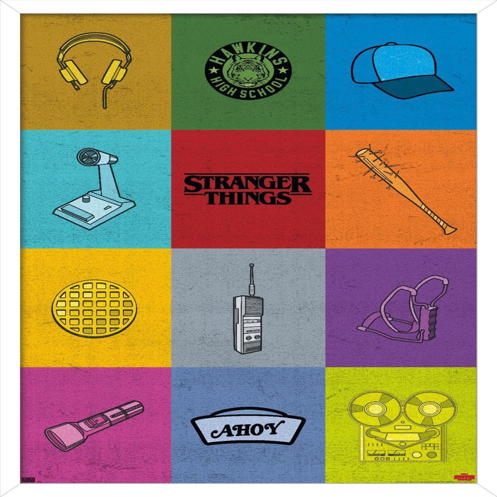 Trends International Netflix Stranger Things - Minimalist Icons Wall Poster, 22.375" x 34", White Framed Version