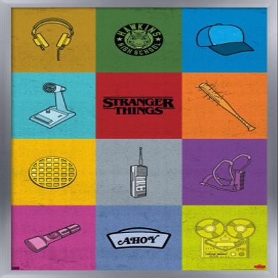 Trends International Netflix Stranger Things - Minimalist Icons Wall Poster, 22.375" x 34", Silver Framed Version
