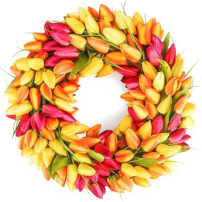 BOMAROLAN Tulip Wreath 20 Inch for Front Door Summer Fall Large Wreaths Springtime All Year Around for Outdoor Door Indoor Wall Or Window Dcor Festival Decoration