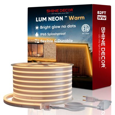 Shine Decor 82FT/25M LED Neon Rope Lights, Warm White AC 110V-120V Neon Strip Lights, 8x16mm Cuttable Waterproof SMD2835 120LEDs/M Indoor Outdoor Light Strips, DIY Ambiance Lighting Decoration
