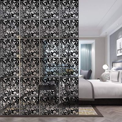 ANMINY 24 PCS Hanging Room Divider Flower Carving Pattern Panels Decorative Wall Screen Panel Hollow Out Design for Living Dining Room Kitchen Bedroom Office Bar Restaurant Home Hotel Decor - Black