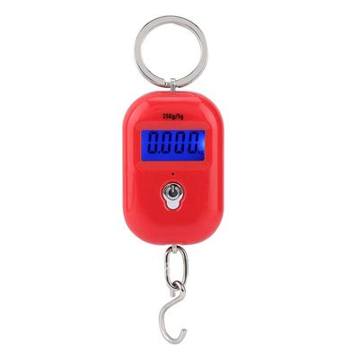 Mini Electronic Scale, Fish Weighing Scales Red Portable 25Kg/5G Hanging Scale Digital Pocket Key Chain Weight Hook Kitchen Food Weight Gauge Measuring Tools with Backlight for Home Farm Market
