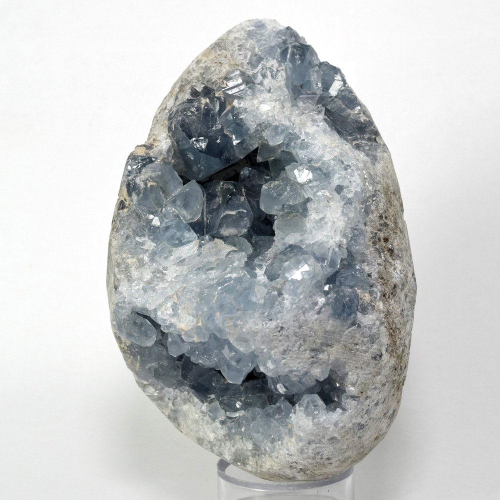 2.2lb 4.25" Ice Sky Blue Celestite Crystal Egg Natural Quartz Mineral Geode Sparkling Druzy Celestine Stone Egg - Madagascar + Stand