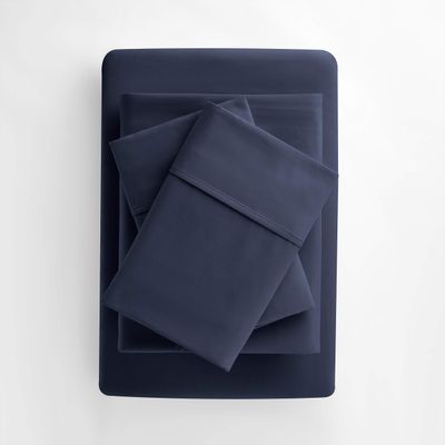 800-Thread-Count 5-Pc Split Queen Navy Blue Sheet Set-100% Egyptian Cotton Bed Sheets, Split Queen Sheets Sets for Adjustable Beds, Long Staple Cotton Split Sheets, 18'' Deep Pockets