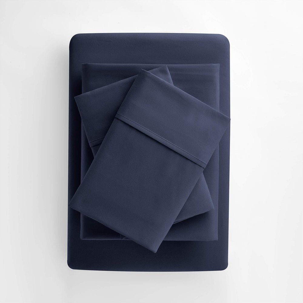 800-Thread-Count 5-Pc Split Queen Navy Blue Sheet Set-100% Egyptian Cotton Bed Sheets, Split Queen Sheets Sets for Adjustable Beds, Long Staple Cotton Split Sheets, 18'' Deep Pockets