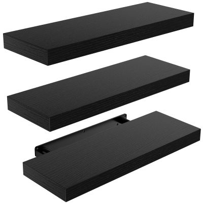 AMADA HOMEFURNISHING Floating Shelves Black, Wall Shelves with Invisible Brackets for Bedroom, Bathroom, Living Room, Kitchen, Set of 3 - AMFS07