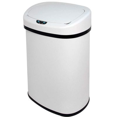 Fast Furnishings White 13-Gallon Kitchen Trash Can with Touch Free Motion Sensor Lid