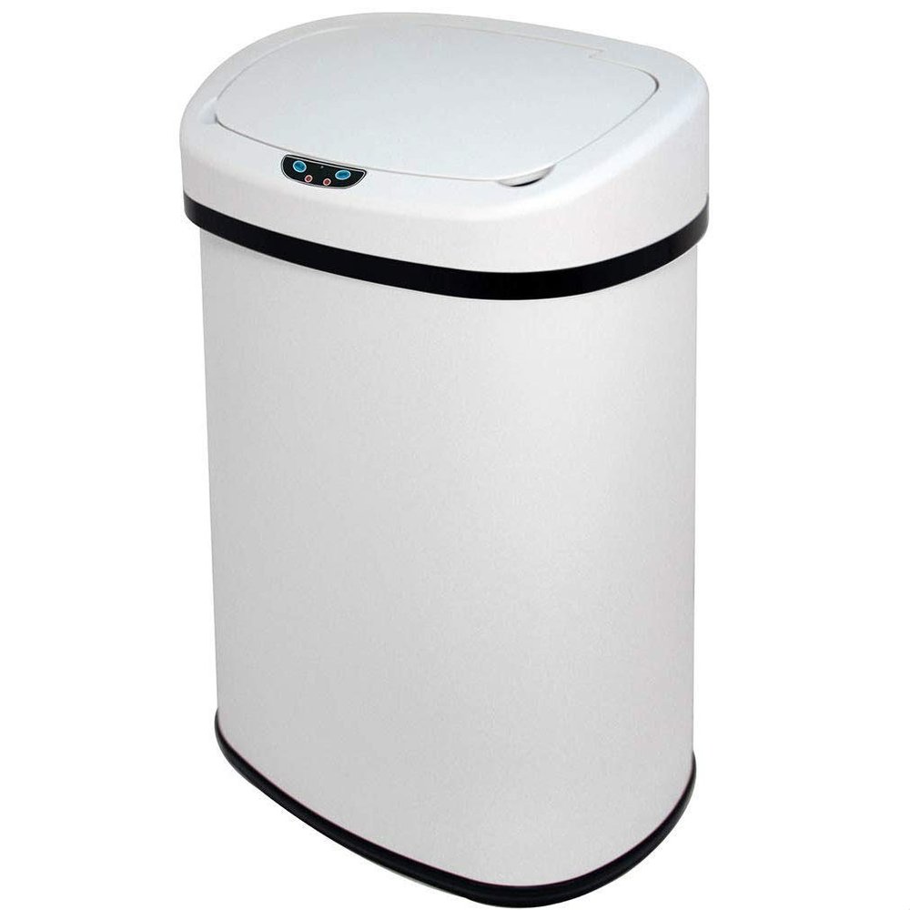 Fast Furnishings White 13-Gallon Kitchen Trash Can with Touch Free Motion Sensor Lid