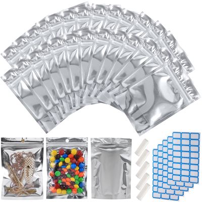 100-Pack Reclosable Large Mylar Bags for Food Storage 8" x 12" Stand Up Pouch Bags in Bulk Resealable Smell Proof Aluminum Silver Foil Bags with Clear Window Kitchen Storage Edible Packaging
