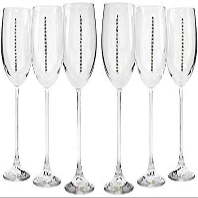 100195-SW, Jeweled Crystal Wine Glasses on Long Stem and Decanter Set, Red Wine Goblets + Carafe Inlaid with Crystals, 1+6-Piece Set