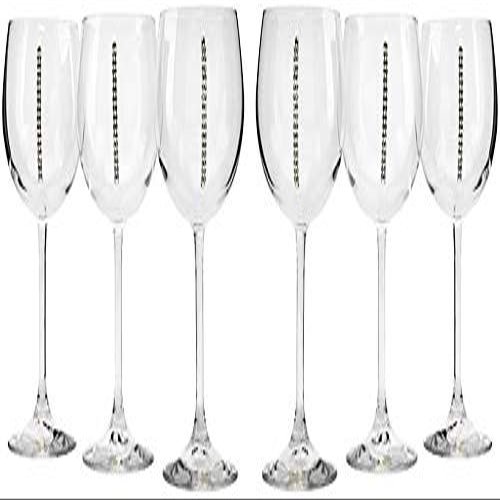 100195-SW, Jeweled Crystal Wine Glasses on Long Stem and Decanter Set, Red Wine Goblets + Carafe Inlaid with Crystals, 1+6-Piece Set