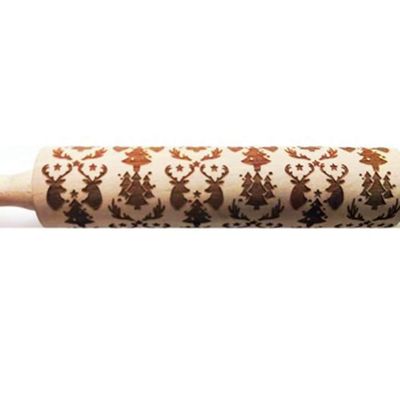 VALINK Wood Rolling Pin with Pattern, Embossed Rolling Pin Halloween Embossing Wooden Rolling Pin for Baking Cookie Biscuit Kitchen Bakeware Tool