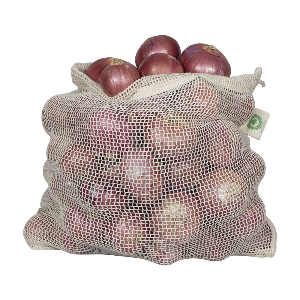 Cotton Mesh Produce Bags - Washable, Organic Cotton Vegetable Storage Bags - Large Net Mesh Onion & Potato Storage Sacks - 14"x18" (6 XL)