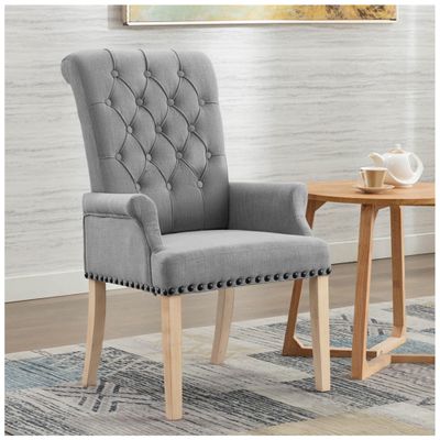 adochr Upholstered Fabric Accent Dining Chair, Elegant Tufted Club Dining Room Kitchen Room Arm Dining Chair, Light Grey