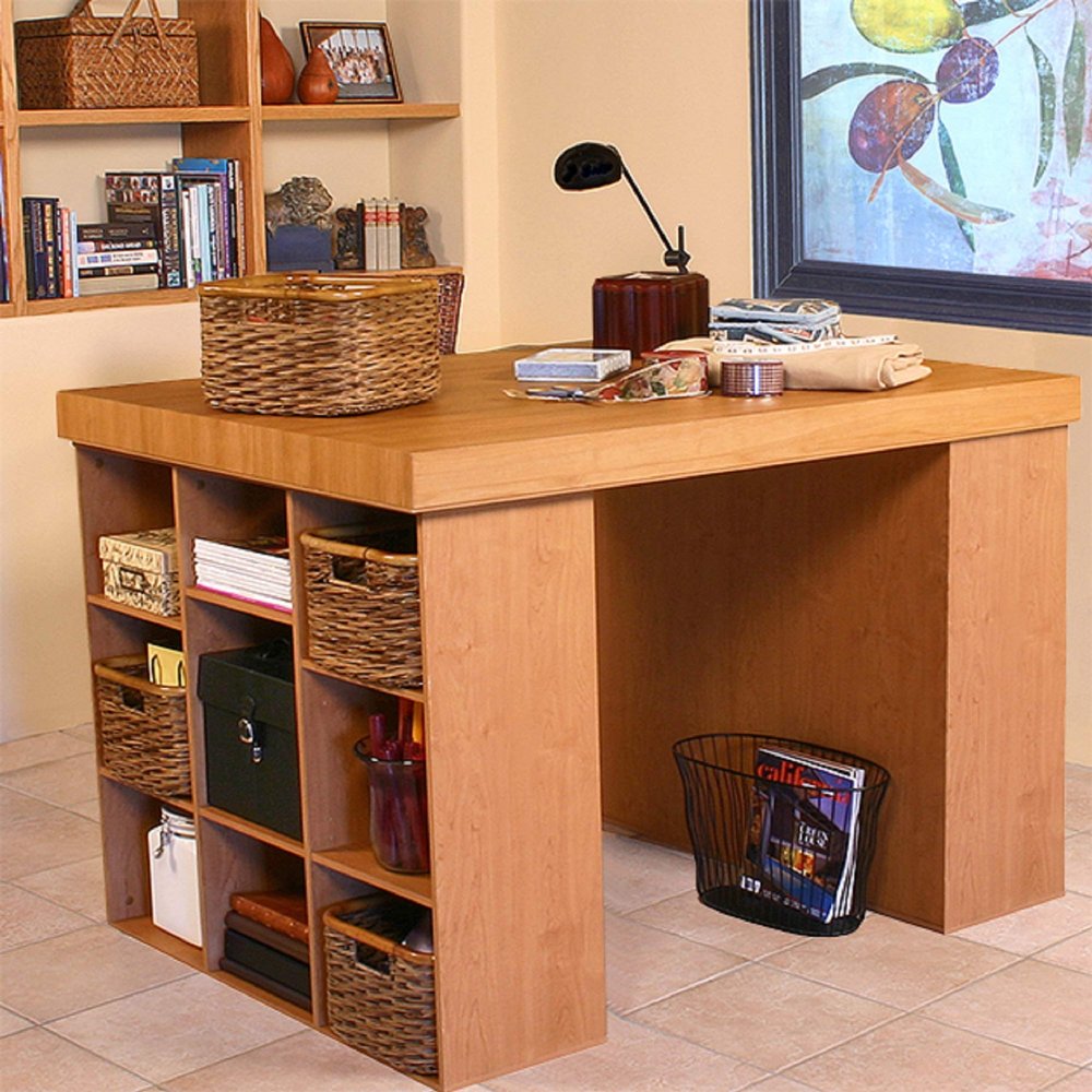 Venture Horizon Project Center Desk with 2 Bookcase Sides-Oak