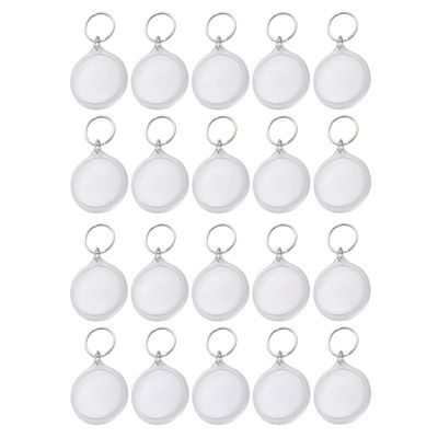 NARAMAX 25 Sets Acrylic Photo Snap in Round Photo Keychain Circular Photo Keychain Blank Keyring Transparent Photo Frame Keyring with Split Key Chain for Office School or Home DIY Picture