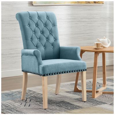 adochr Upholstered Fabric Accent Dining Chair, Elegant Tufted Club Dining Room Kitchen Room Arm Dining Chair, Light Blue