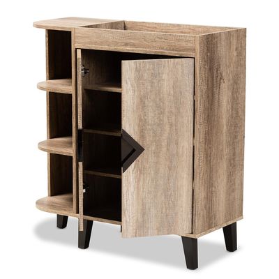 Baxton Studio Wales Modern and Contemporary Rustic Oak Finished Wood 2-Door Shoe Storage Cabinet with Open Shelves