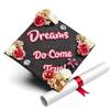 GRADWYSE Black Glitter Graduation Cap Topper with Flowers, Graduation Cap Decorations, Class of 2025 Grad Cap Topper, Dreams Do Come True view 1