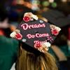 GRADWYSE Black Glitter Graduation Cap Topper with Flowers, Graduation Cap Decorations, Class of 2025 Grad Cap Topper, Dreams Do Come True view 4