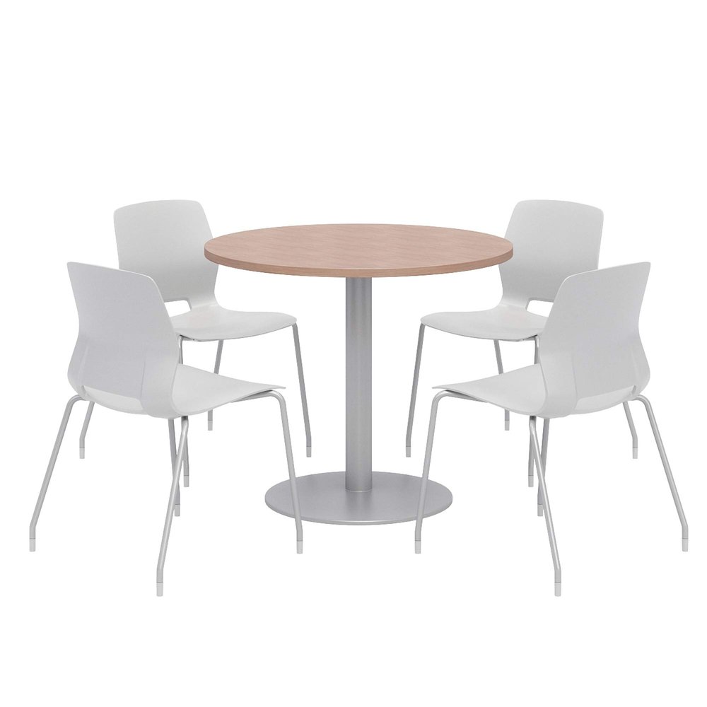 Olio Designs Lola Series Dining Set, River Cherry Table, Light Grey Chairs
