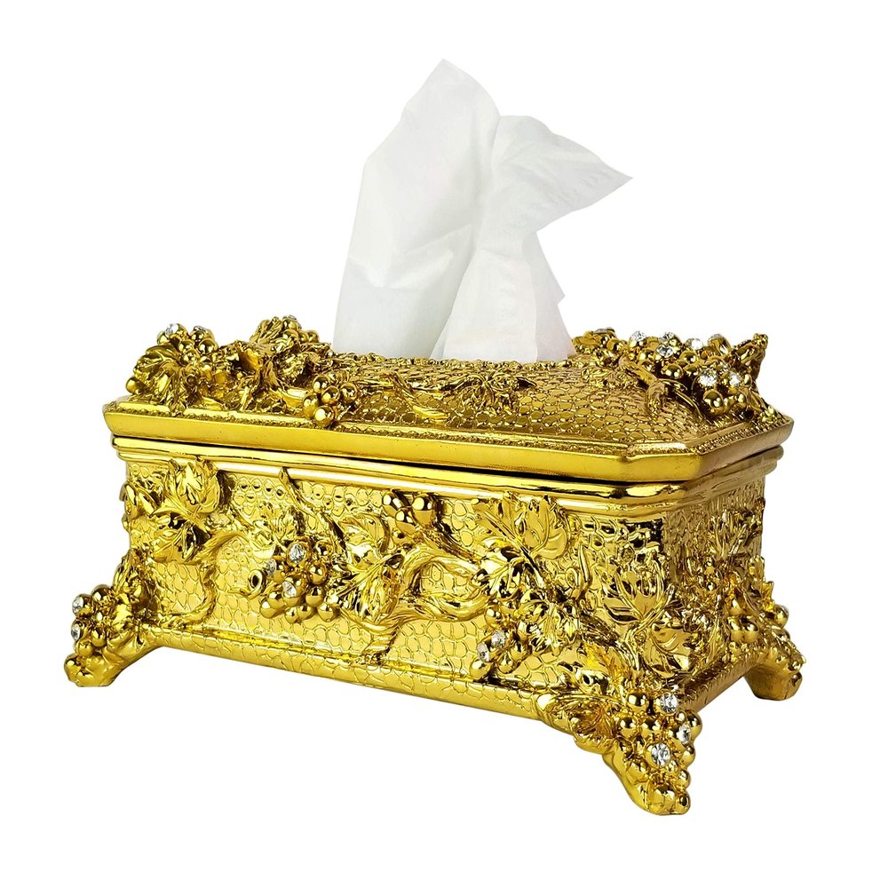 Elegant Gold & rhinestones resin tissue holder, tissue box cover