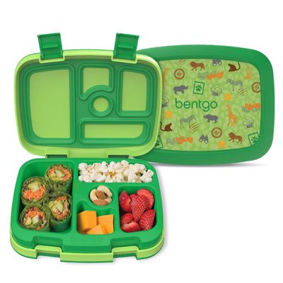 Bentgo Kids Prints Leak-Proof, 5-Compartment Bento-Style Kids Lunch Box - Ideal Portion Sizes for Ages 3-7, Durable, Drop-Proof, Dishwasher Safe, & PFAS & BPA-Free Materials (Safari)