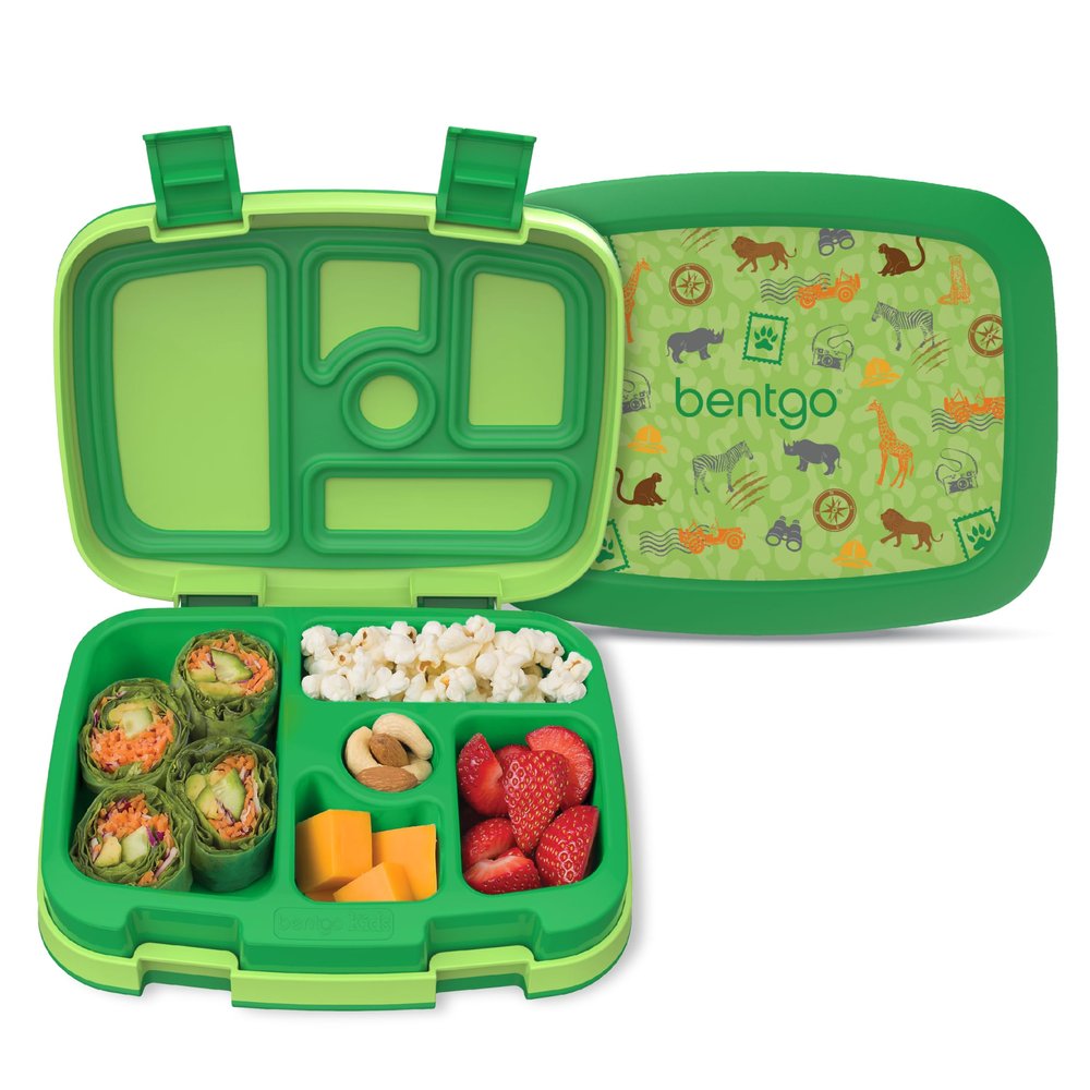 Bentgo Kids Prints Leak-Proof, 5-Compartment Bento-Style Kids Lunch Box - Ideal Portion Sizes for Ages 3-7, Durable, Drop-Proof, Dishwasher Safe, & PFAS & BPA-Free Materials (Safari)