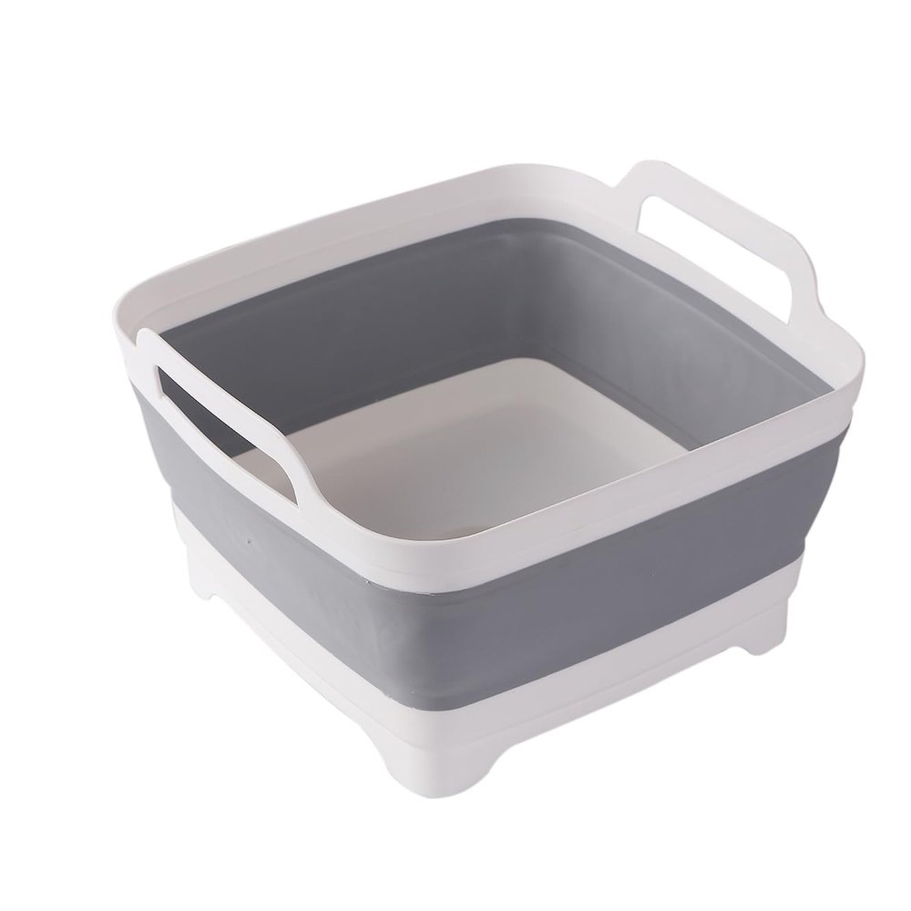ddLUCK Collapsible Dish Basin with Drain Plug for 9L Large Capacity, Gray