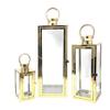 Allgala 3-PC Lantern Set 23 Inch Jumbo Deluxe Modern Indoor/Outdoor Candle Lantern Set Stainless Steel Frame Tempered Glass Rectangular Gold Color for Garden Poolside Fireplace Wedding view 1