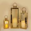 Allgala 3-PC Lantern Set 23 Inch Jumbo Deluxe Modern Indoor/Outdoor Candle Lantern Set Stainless Steel Frame Tempered Glass Rectangular Gold Color for Garden Poolside Fireplace Wedding view 3