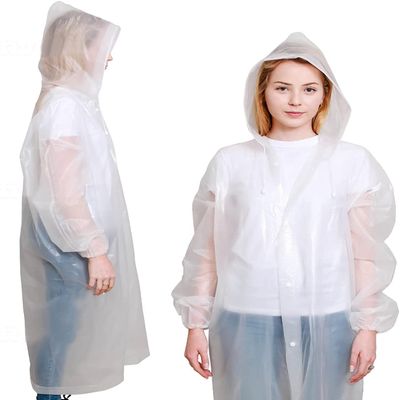 BP TRENDZ Rain Ponchos for Adults 2 Packs, Reusable Rain Jacket Men and Women, Waterproof with Drawstring Hood, Portable Emergency Rain Poncho for Adults White