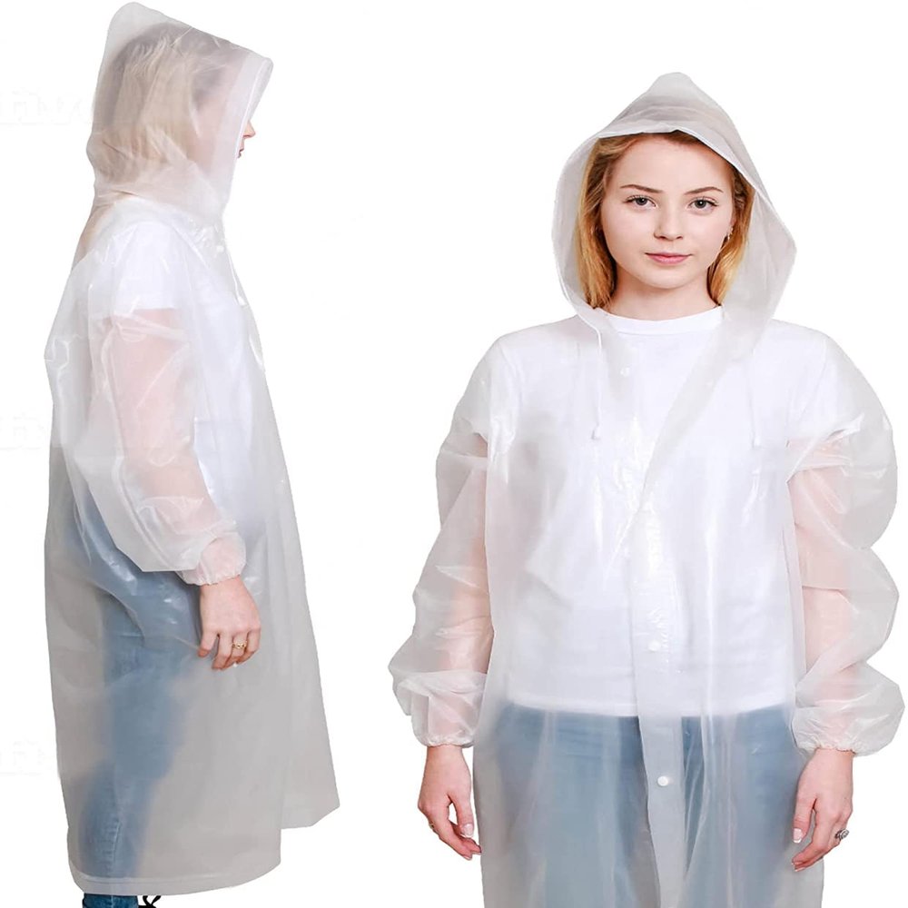 BP TRENDZ Rain Ponchos for Adults 2 Packs, Reusable Rain Jacket Men and Women, Waterproof with Drawstring Hood, Portable Emergency Rain Poncho for Adults White