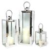 Allgala 3-PC Lantern Set 23 Inch Jumbo Deluxe Modern Indoor/Outdoor Candle Lantern Set Stainless Steel Frame Tempered Glass Rectangular Silver Chrome Color for Garden Poolside Fireplace Wedding view 3