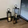 Allgala 3-PC Lantern Set 23 Inch Jumbo Deluxe Modern Indoor/Outdoor Candle Lantern Set Stainless Steel Frame Tempered Glass Rectangular Black for Garden Poolside Fireplace Wedding view 4