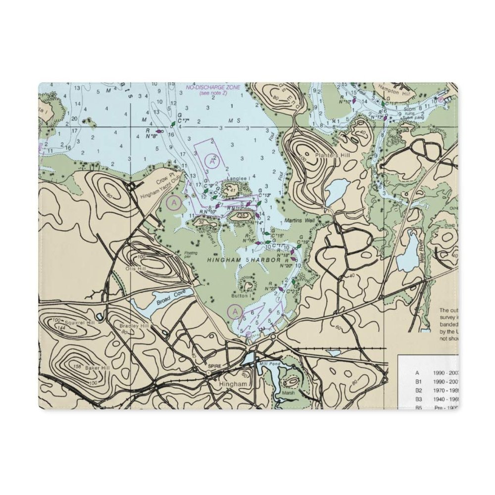 Hingham Harbor Nautical Chart Cotton Placemat Set - SET of 4, 18" x 14"