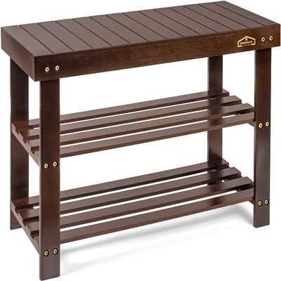 Homemaid Living Bamboo 3 Tier Shoe Rack Bench, Premium Shoe Organizer or Entryway Bench, Perfect for Shoe Cubby, Entry Bench, Bathroom Bench, Entryway Organizer, Hallway or Living Room(Brown)