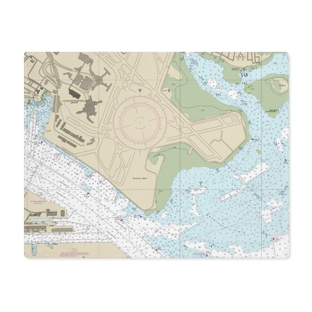Logan International Airport Nautical Chart Cotton Placemat Set - SET of 4, 18" x 14"