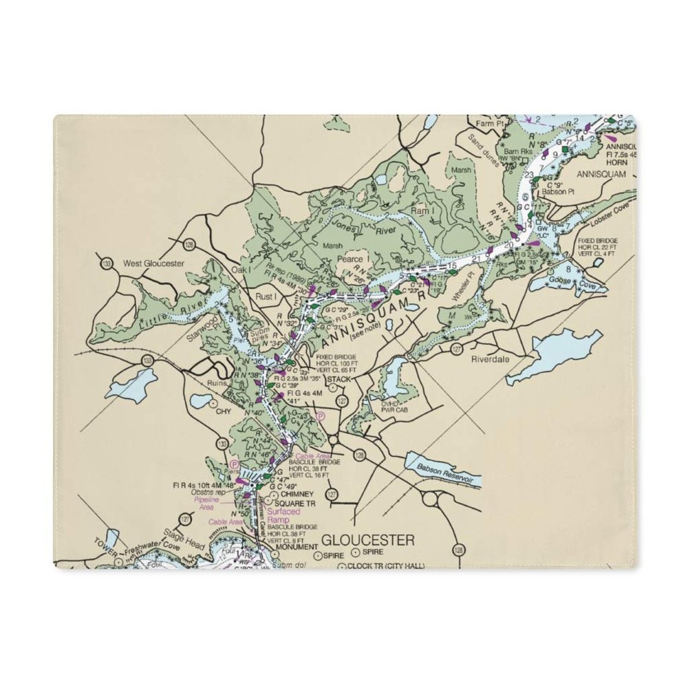 Annisquam River Nautical Chart Cotton Placemat Set - SET of 4, 18" x 14"
