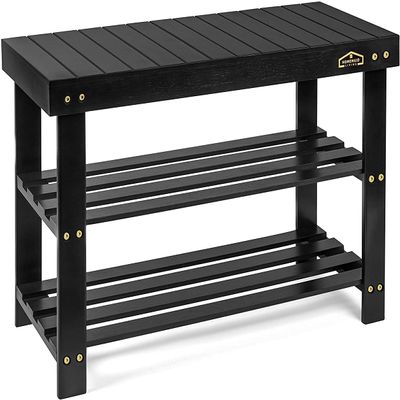 Homemaid Living Bamboo 3 Tier Shoe Rack Bench, Premium Shoe Organizer or Entryway Bench, Perfect for Shoe Cubby, Entry Bench, Bathroom Bench, Entryway Organizer, Hallway or Living Room(Black)