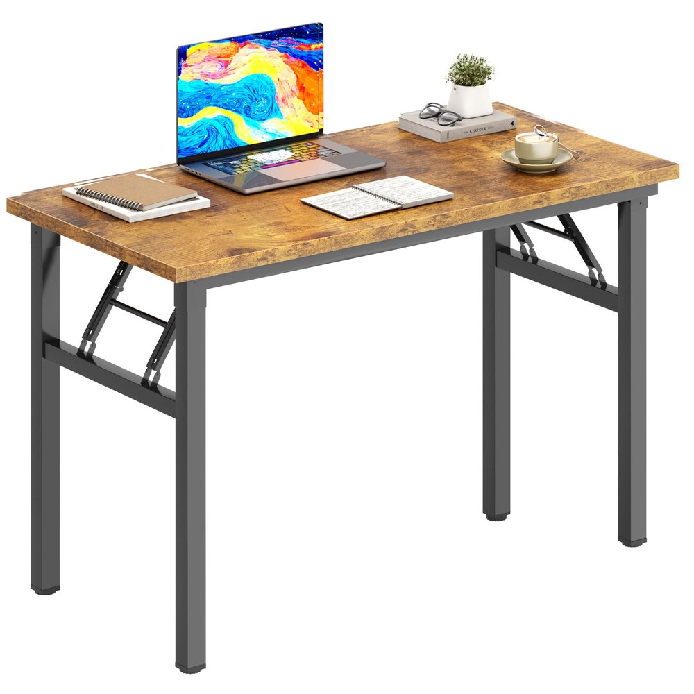 DlandHome Folding Desk Small Desk 31.5 inches Computer Desk for Home Office Folding Table Writing Table for Small Spaces No Assembly Required Retro