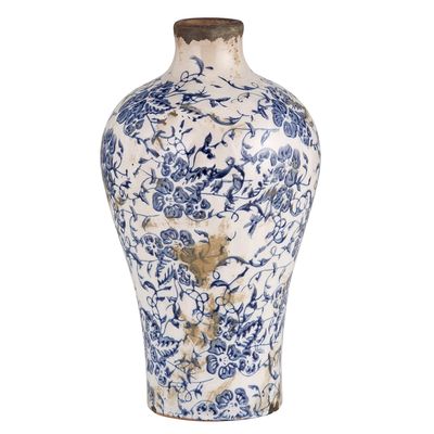 47th & Main Vintage Ceramic Vase Large, Blue Floral Vase