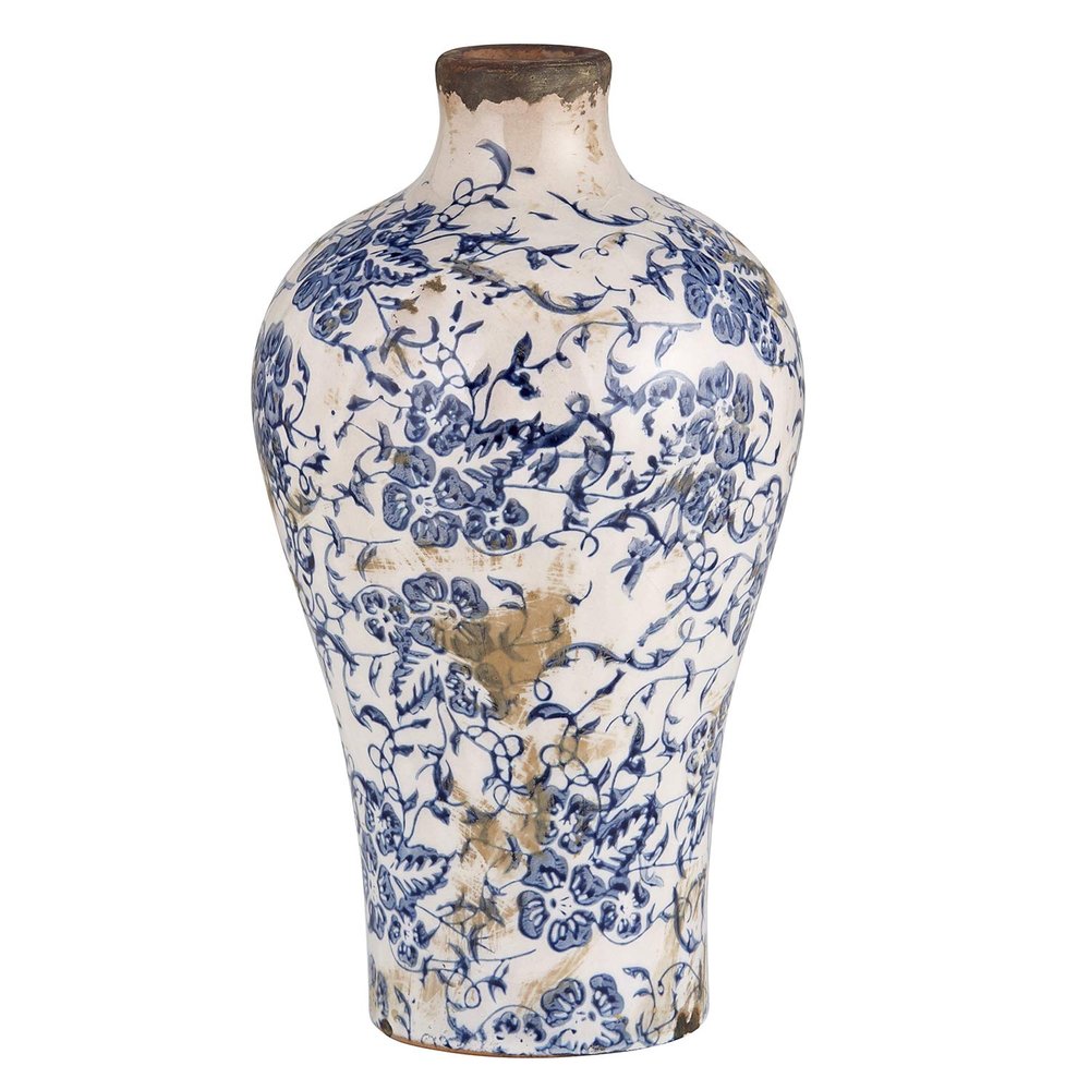 47th & Main Vintage Ceramic Vase Large, Blue Floral Vase